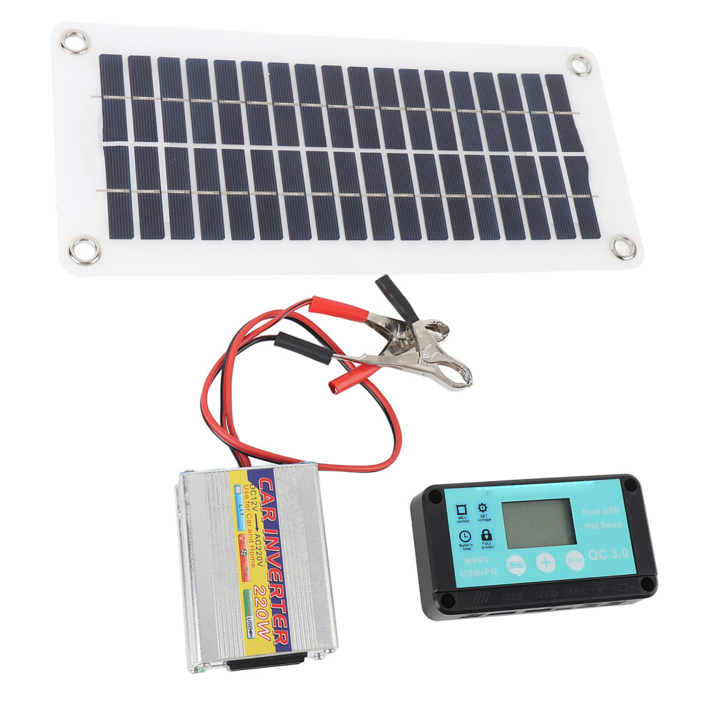 30W Solar Panel Kit With 220W Inverter & Usb Types For Car & Home 4671387288228