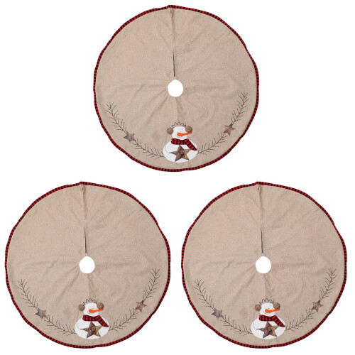 3Pcs Decorative Linen Christmas Tree Skirts Light Brown Snowman 1