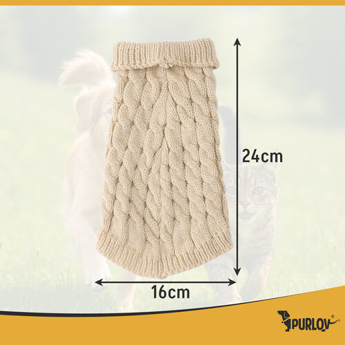 Hunde-/Katzenpullover, warmer beigefarbener Strick, Größe S 1