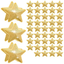 50 Pcs Star Sequins Sew Iron Applique Star Embroidered Patches Star Shape Repair Patch DIY (Gold)