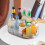 Rotating Condiment Holder, Rectangular Fridge Organizer, Non Skid Beverage Cans Bins Spice Storage Rack for Kitchen, Cupboard Clear White 7