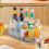 Rotating Condiment Holder, Rectangular Fridge Organizer, Non Skid Beverage Cans Bins Spice Storage Rack for Kitchen, Cupboard Clear White 8