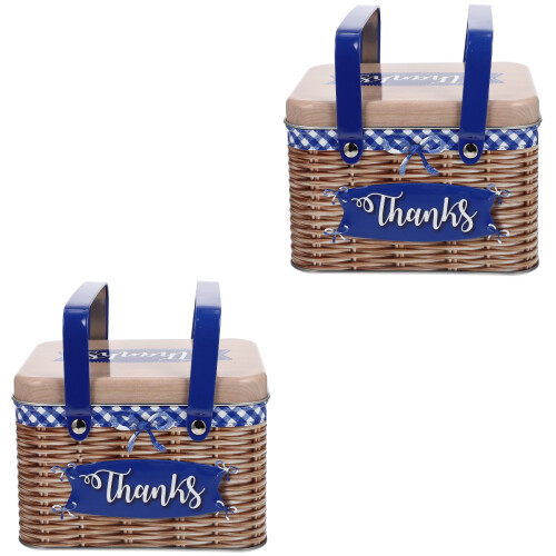 2Pcs Blue Handheld Metal Cookie Gift Tin Practical Storage Box 1