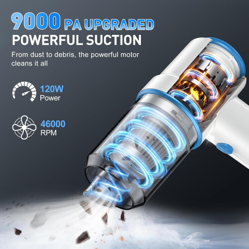 Φορητή ηλεκτρική σκούπα, 11000PA, 120W ασύρματη, με πολλαπλά ακροφύσια και φως – 1