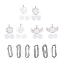 24 Stuks Sublimatie Strass Dienbladen Hangerset, 6 Lege Omlijstingsschalen, 6 Stuks Kettingen met 12 Schijven, Gemengde Stijl