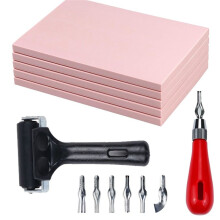 5 Pack Rubber Block Stamp Carving Blocks with Cutter Tools and Rubber Brayer Roller for Printmaking and More Crafts