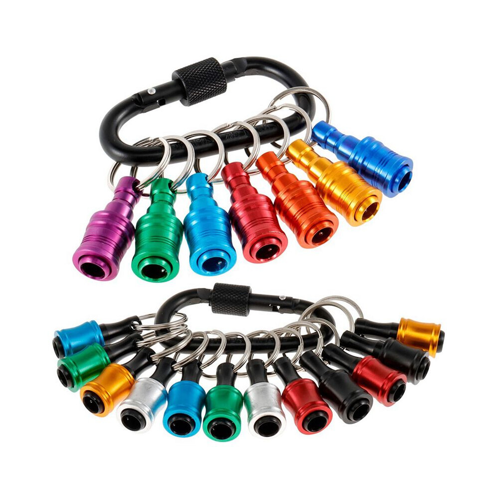 19Pcs 1/4 Inch Bit Holder Keychain Hex Shank Aluminum Alloy Screwdriver Bits Holder Quick-Change Extension Bar 4713546825803