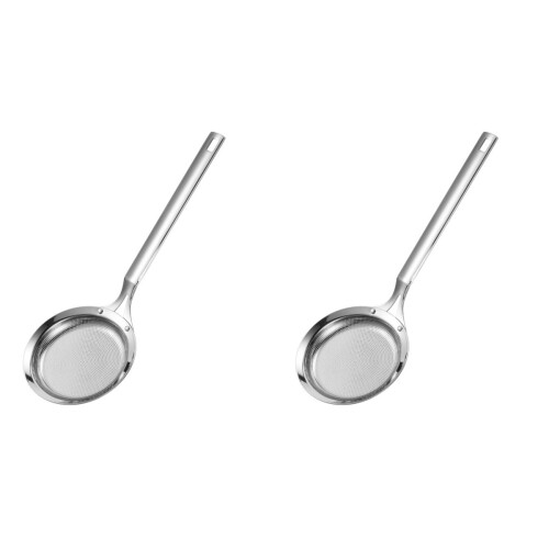 2Pcs Practical Stainless Steel Strainer Spoon Silver Oil Filter Ladle 1