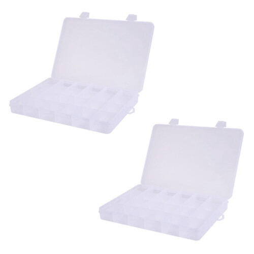 2X 24 Compartments Plastic Box Case Jewelry Bead Storage Container  Organizer