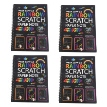 4Pcs 19X26cm Large Magic Color Rainbow Scratch Paper Note Book Black DIY Drawing Toys Scraping Painting Kid Doodle