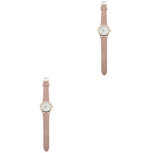 2Pcs Pink Adjustable Strap Wrist Watch Stylish Casual Accessory 1