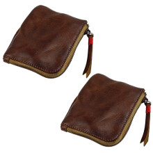 2X Leather Coin Purse,for Women&Men Vintage Handmade Wallet, Card Holder Bag,Zipper Purses