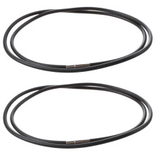 2pcs 3mm Black Rubber Cord Necklace with Stainless Steel Closure - 24 Inch