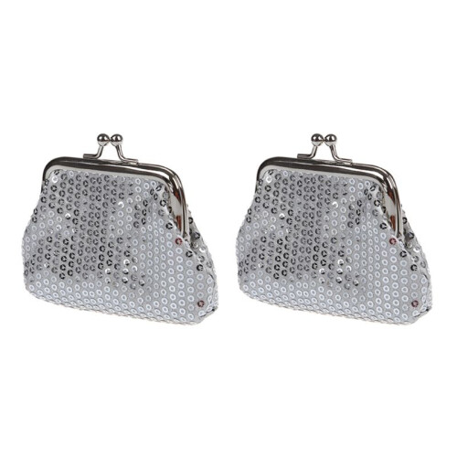 2X Women's Sequins Coin Purse Buckle  Wallet(Silver)