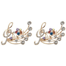 2X New Arrival Music Brooch Elegant Style with Rhinestones Treble Clef Pin Brooches for Ladies