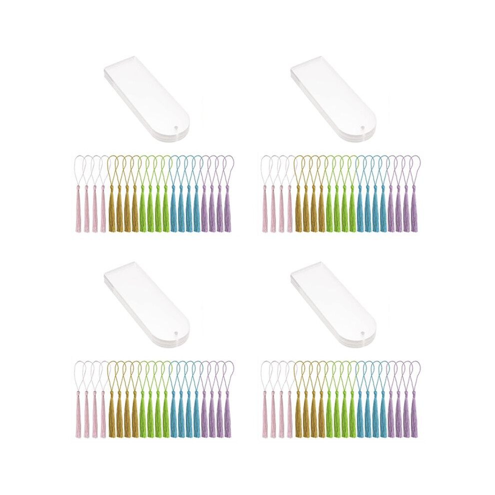 Blank Clear Acrylic Bookmarks 80Pcs Rectangle  Transparent Acrylic Book Markers with 80Pcs Small Bookmark Tassels