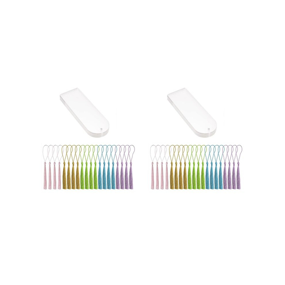 Blank Clear Acrylic Bookmarks 40Pcs Rectangle  Transparent Acrylic Book Markers with 40Pcs Small Bookmark Tassels