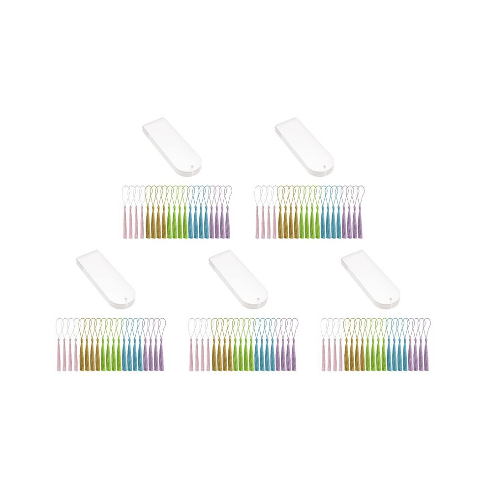 Blank Clear Acrylic Bookmarks 100Pcs Rectangle  Transparent Acrylic Book Markers with 100Pcs Small Bookmark Tassels