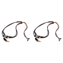 2X Leather Tribal Necklace for Women and Men Vintage Bohemian Style Ethnic Beads Choker Braided Adjustable Double Layers
