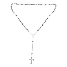 Stainless Stahl Anhänger Halskette Silber Schwarz Jungfrau Maria Jesus Christus Kruzifix Kreuz Rosenkranz Vintage Retro 26 Zoll Kette Mann Frau