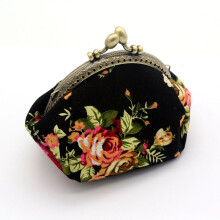 Wallet,Lady Vintage Flower Coin Purse Wallet Clutch bag (Black)