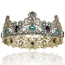 King Crowns for Men Metal, Vintage Full Royal King Crowns with Green Rhinestone, Men's Birthday Tiaras,Prom Party Crowns