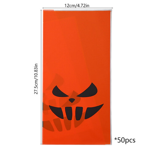 50 τεμάχια σακουλάκια για λιχουδιές Halloween, επίπεδες σακούλες από σελοφάν με σχέδιο 2