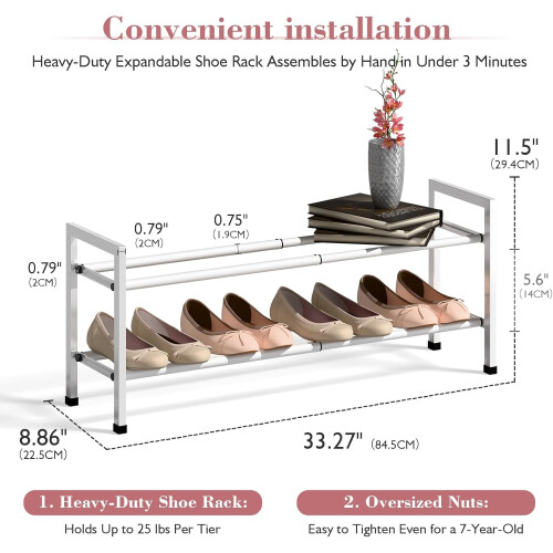 Sapateira de metal branca com 2 níveis, ajustável de 45 a 84 cm (18 a 33 polegadas). 2