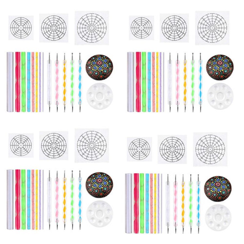 Mandala Dotting Stencil Tools Rock Painting Kit  Stylus Dotting Tools Include Stencil, Paint Tray (68 Pack)