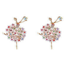 2X Broche en Cristal de Luxe Ballerines Danseuse Pectorale Fleur Coloree Alliage Plaque Cadeau pour Femmes Filles