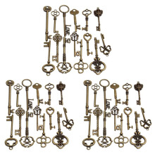 Set of 54 Antique Vintage Old Bronze Skeleton Key Heart Bow Lock Pendant