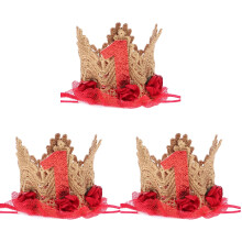 3Pcs Red Felt Mini Birthday Party Hats Crowns for Kids Photo Props