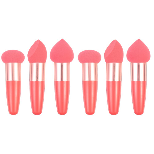 6Pcs Pink Makeup Brush Pen Heart Shaped Puff Multipurpose Tools