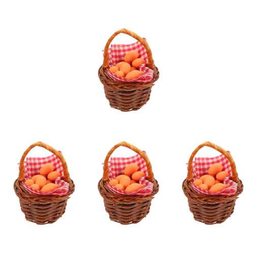 4Sets Miniature Basket with Egg Models for Dollhouse Decoration