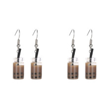 4x Funny Lemon Ice Black Tea Pearl Milk Tea Earrings Boba Bubble Tea Funny Dangle Earrings for Women ,Dark Coffee
