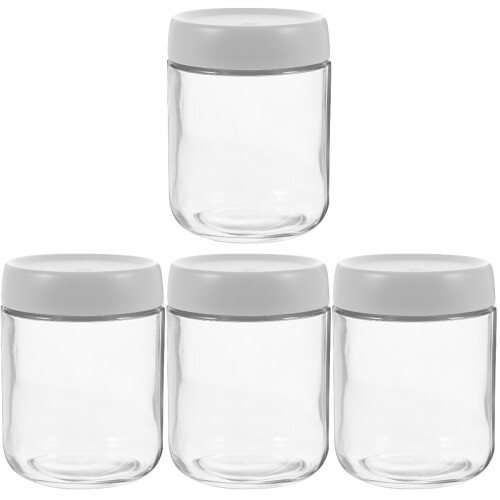 4Pcs Sealed Beige Glass Jars for Multigrain Coffee and Kitchen Storage