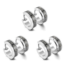 3X Stainless Steel Stud Plugs Hoop Earrings Ear Studs Black Silver Roman Numerals Classic Polished Men, Women
