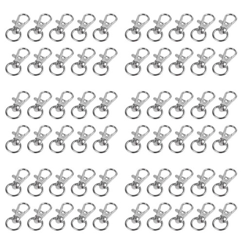 60pcs Metal Clasp Swivel Trigger Clips Snap Hooks Key Ring Bags DIY  Silver