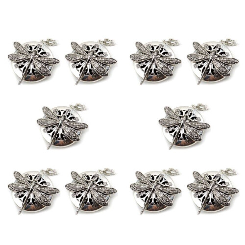 10Pc Antique Silver Dragonfly Aromatherapy Diffuser Pendant Necklace
