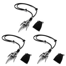 3X Alloy Leather Pendant Necklace Dragon Claw Gothic Adjustable 16 - 26 Inch Chain , Woman Silver Black