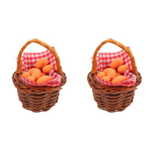2Sets Brown Mini Basket Decors with Realistic Miniature Egg Models