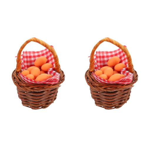2Sets Brown Mini Basket Decors with Realistic Miniature Egg Models