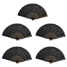 5X Schwarz Kunststoffrahmen Stickerei Blumen Details Falten Hand Fan