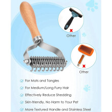 2X Pet Grooming Brush, 2 Sided Undercoat Rake for Dogs & Cats,Safe Dematting Comb & Deshedding Tool