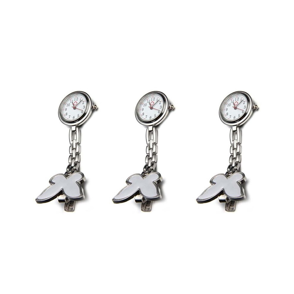 3X Nurses Clock Heart Rate Monitor Pocket Watch Quartz Butterfly Motive White 4711631933761