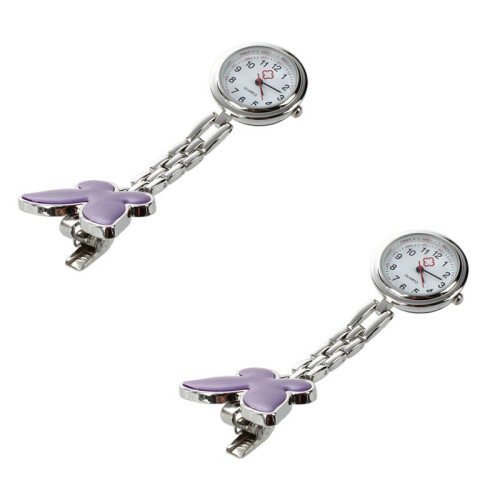 2X Montre Infirmiere Violet Mouvement A Quartz Forme Papillon Attache Epingle