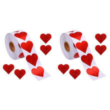 2 Rol Valentijnsdag Glitter Hart Stickers, Rood Hart Stickers Roll, Hart Labels voor Verjaardagen Bruiloft (500 Stks/Rol)