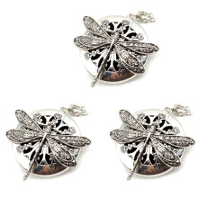 3Pc Antique Silver Colour Dragonfly Aromatherapy Diffuser Pendant Necklace