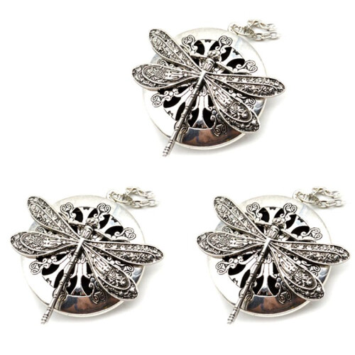 3Pc Antique Silver Colour Dragonfly Aromatherapy Diffuser Pendant Necklace