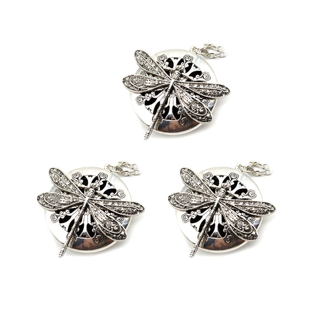 3Pc Antique Colour Dragonfly Aromatherapy Diffuser Pendant Necklace Silver 6034127385836